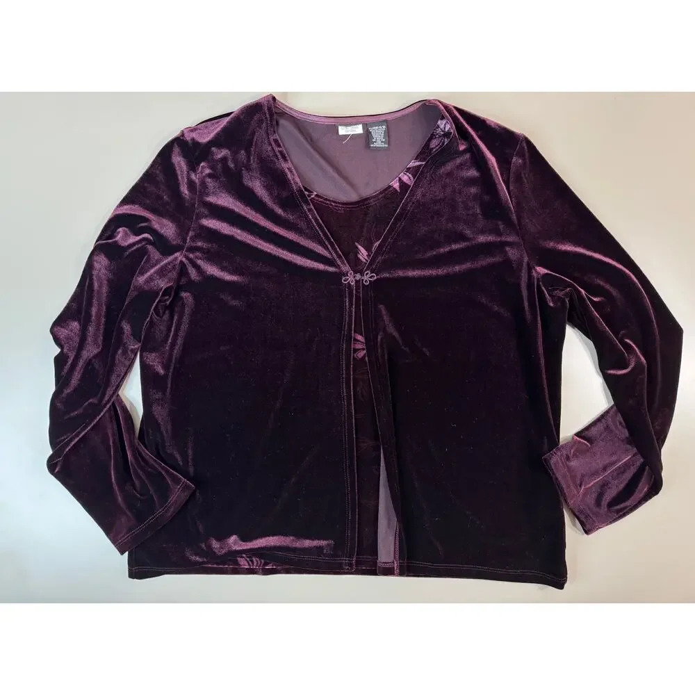 Velvet Burnout Purple Flower Layered Cami Cardigan Women’s XL Y2K 90s Vibes - Picture 2 of 9